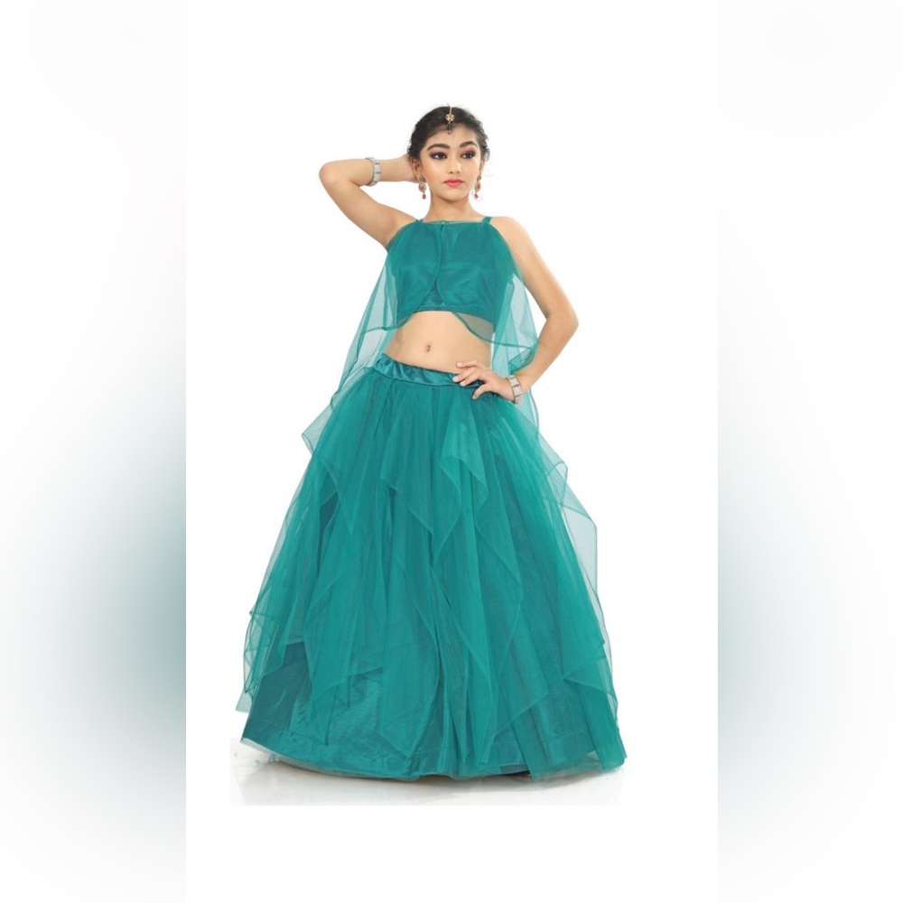 Girls Teal Peacock Lehenga Outfit for Indian Wedding Diwali